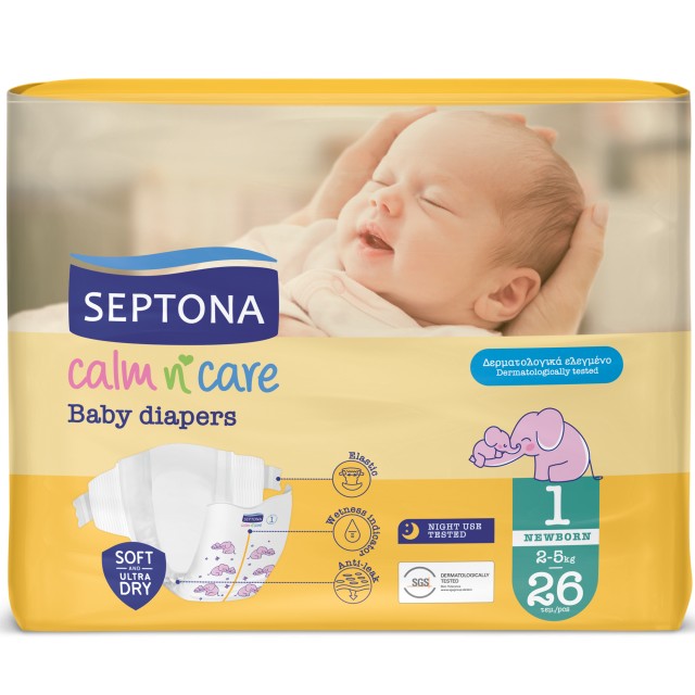 Septona Calm N Care Πάνες Newborn No1 2-5kg 26τμχ