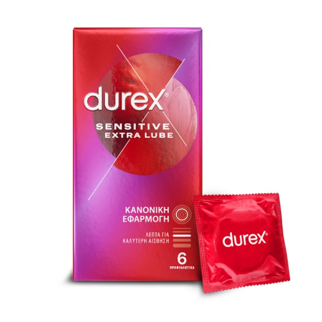 Durex Προφυλακτικά Πολύ Λεπτά Sensitive με Έξτρα Λιπαντικό, 6τεμ