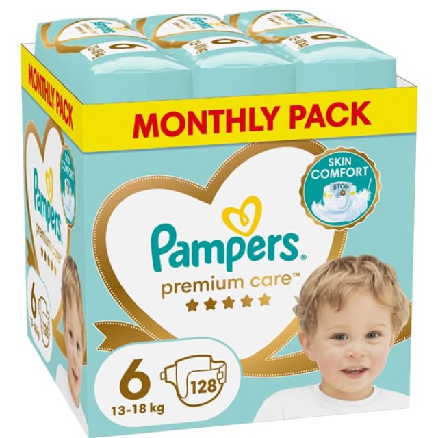 Pampers Monthly Pack Premium Care Πάνα Μέγεθος 6 (13-18kg) 128 Πάνες