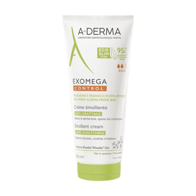 A-Derma Exomega Control Creme Emolliente Μαλακτική Καταπραΰντική Κρέμα Για Το Ατοπικό Δέρμα 200ml