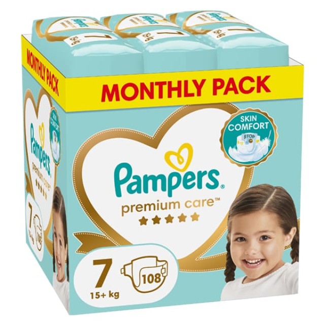 Pampers Monthly Pack Premium Care Πάνα Μέγεθος 7 (15kg+) 108 Πάνες