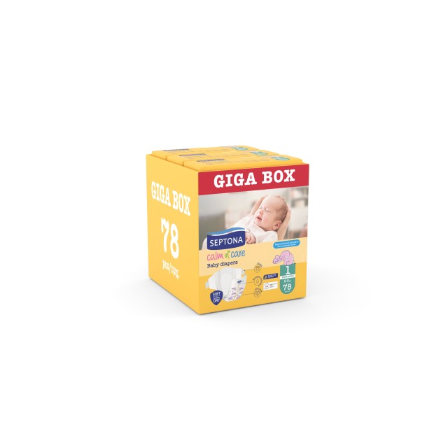 Septona Calm N Care Πάνες Newborn No 1 (2-5Kg) 78 (3x26τεμ) Giga Box