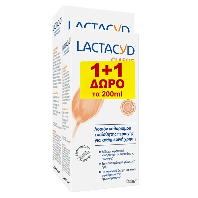 Lactacyd Promo Classic Λοσιόν Καθαρισμού Ευαίσθητης Περιοχής, 300ml & ΔΩΡΟ 200ml, 1σετ
