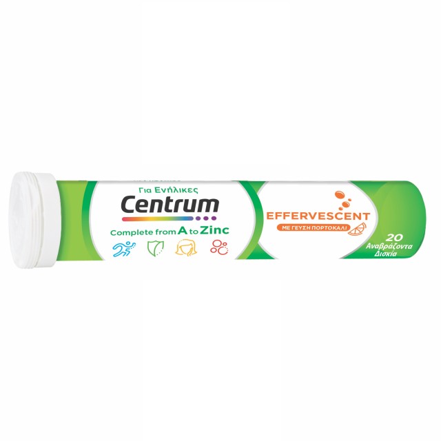 Centrum A to Zinc Effervescent, Πολυβιταμίνη για τη διατροφική υποστήριξη των ενηλίκων, 20 αναβράζοντα δισκία