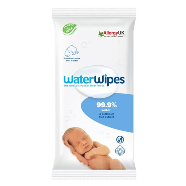 WaterWipes 100% Plastic-free Άοσμα Μωρομάντηλα με 99,9% Νερό, 28τεμ