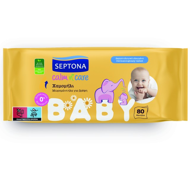 Septona Calm N Care Μωρομάντηλα Με Χαμομήλι 1x80τμχ