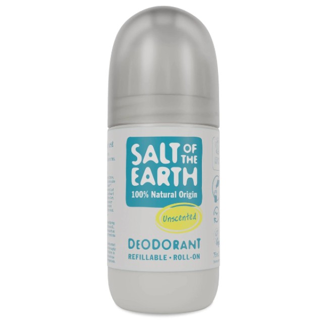 Salt of the Earth Vegan Refillable Roll-On Deodorant Unscented Άοσμο Επαναγεμιζόμενο Αποσμητικό, 75ml