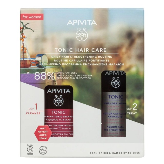 Apivita Tonic Hair Loss Lotion, Λοσιόν κατά της Τριχόπτωσης, 150ml & Δώρο Apivita Womens Tonic Shampoo Τονωτικό Σαμπουάν για Γυναίκες 250ml