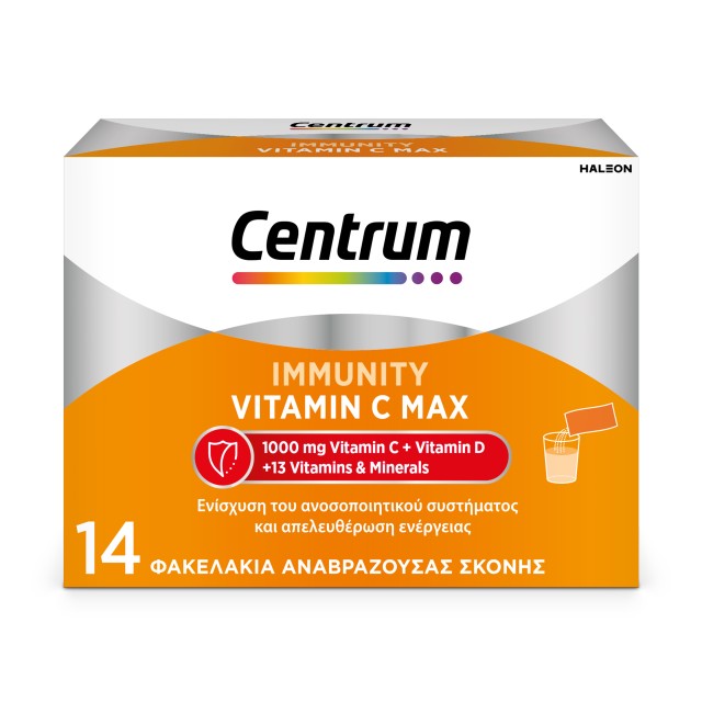 Centrum IMMUNITY VITAMIN C MAX για Ενίσχυση του Ανοσοποιητικού και Ενέργεια, 14 Φακελάκια Αναβράζουσας Σκόνης