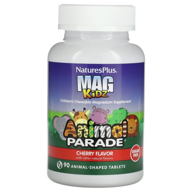 Natures Plus Animal Parade Mag Kidz Συμπλήρωμα Διατροφής Με Μαγνήσιο Για Παιδιά Με Γεύση Κεράσι 90 Μασώμενα Ζωάκια