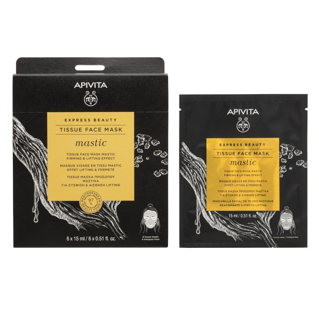 Apivita Express Tissue Sheet Mask Mastic Μάσκα Προσώπου Για Σύσφιξη & Αίσθηση Lifting Με Μαστίχα 15ml