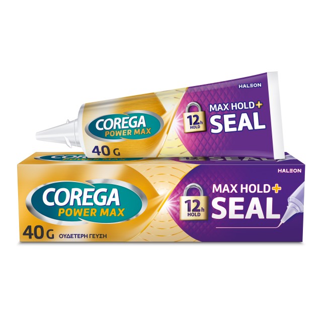 Corega Max Hold+Seal, Στερεωτική Κρέμα Τεχνητής Οδοντοστοιχίας για την προστασία από την Εισχώρηση των Τρφών, 40gr