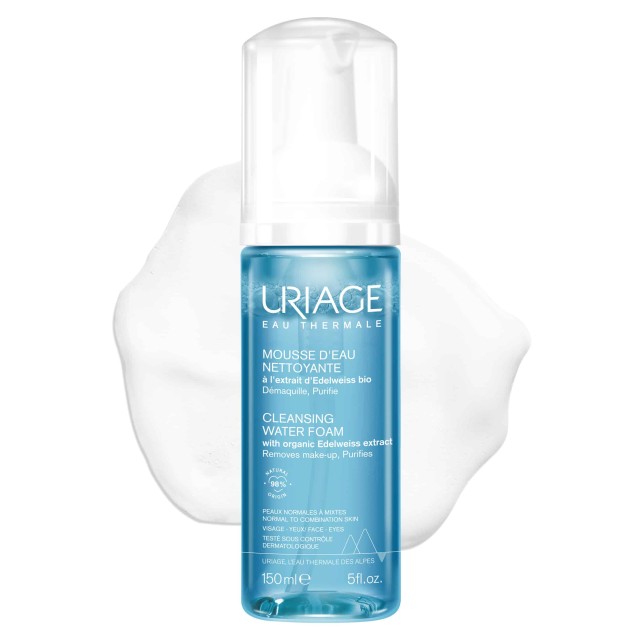 Uriage Cleansing Water Foam Αφρός Καθαρισμού & Ντεμακιγιάζ Προσώπου & Ματιών Για Κανονικές & Μικτές Επιδερμίδες 150ml