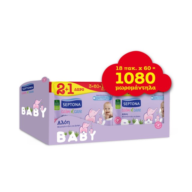 Septona e-Box Μωρομάντηλα Baby Calm n Care Με Αλόη 18x60τμχ