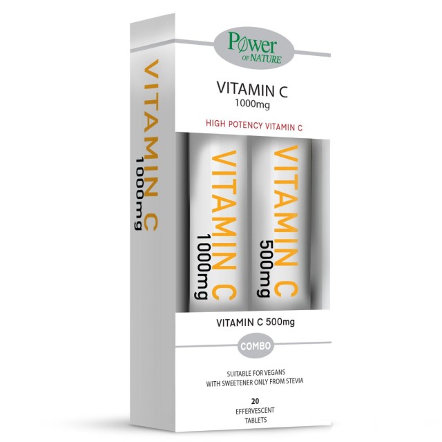 Power Of Nature Vitamin C 1000mg Stevia 20 Αναβράζοντα Δισκία με ΔΩΡΟ Vitamin C 500mg 20 Αναβράζοντα Δισκία