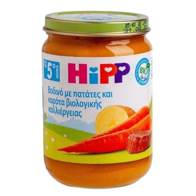 HIPP ΒΡΕΦΙΚΟ ΓΕΥΜΑ ΒΟΔΙΝΟ ΜΕ ΚΑΡΟΤΟ & ΠΑΤΑΤΑ 5Μ+ 190gr