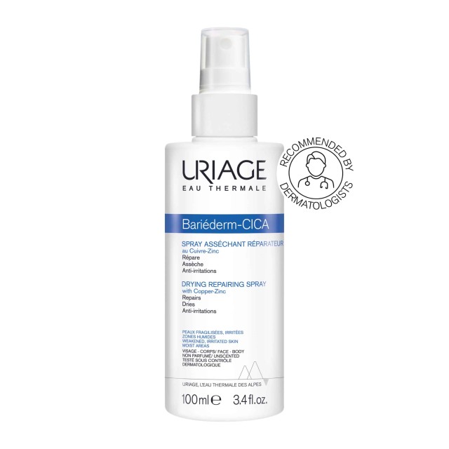 Uriage Bariederm Drying Repairing Spray with Cu-Zn Επανορθωτικό Αναπλαστικό & Αποξηραντικό Σπρέι Προσώπου - Σώματος 100ml