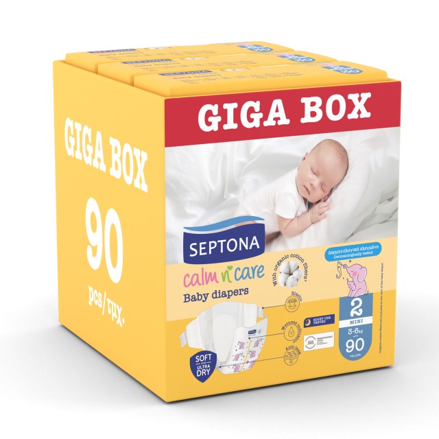 Septona Calm N Care Πάνες Giga Box Mini No2 (3-6Kg) 90τεμ (3*30τεμ)