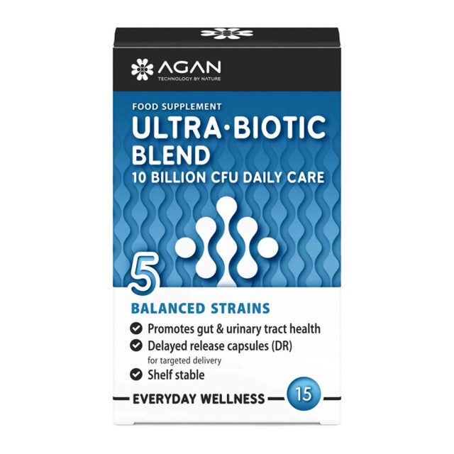 Agan Ultra-Biotic Blend 10 Billion Συμπλήρωμα Διατροφής Προβιοτικών 15 κάψουλες βραδείας αποδέσμευσης