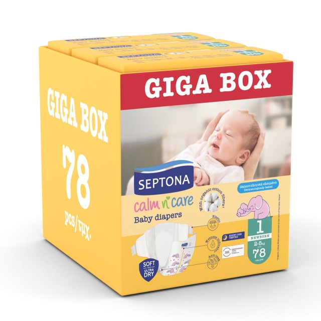 Septona Calm N Care Πάνες Giga Box Newborn No1 (2-5Kg) 78τεμ (3*26τεμ)
